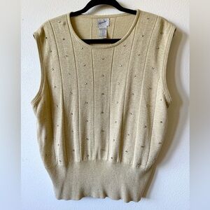 Gold Sleeveless Sweater with Stud Accents